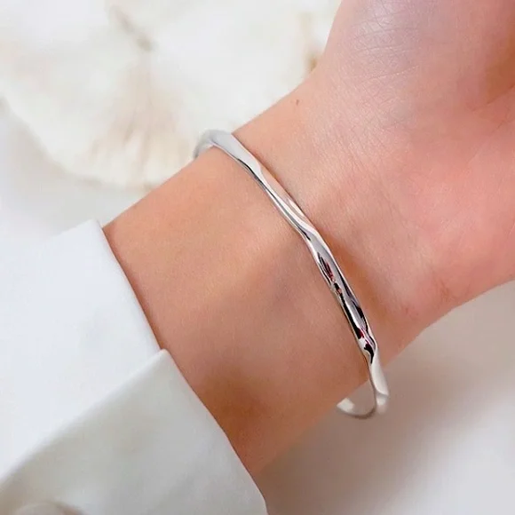 Sterling Silver Adjustable Textured High Polished Cuff Bracelet - Picture 1 of 2